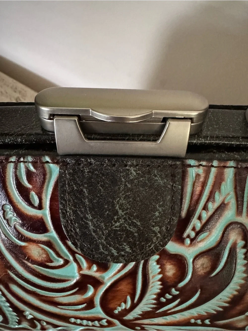Patricia Nash Gracchi Turquoise Tooled Leather Frame Satchel. MSRP $279